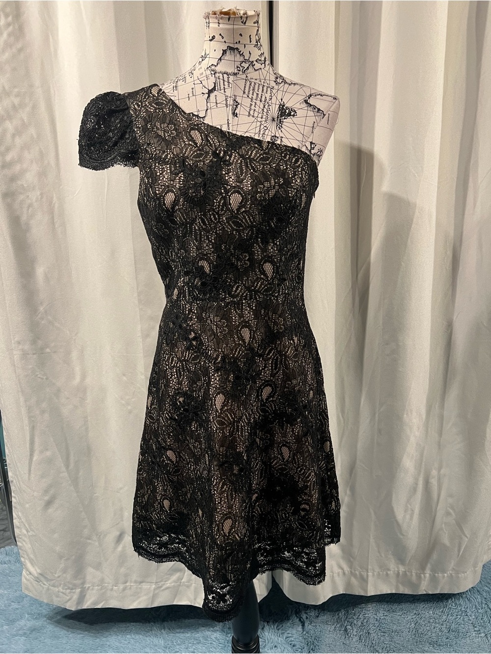 Dress the Population Black One-Shoulder Lace Cocktail Dress